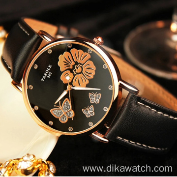 YAZOLE 343 Top Brand Fashion Butterfly Rose Gold Women Watches Luxury Rhinestone Quartz Watch Elegant Design Lady Wristwatch